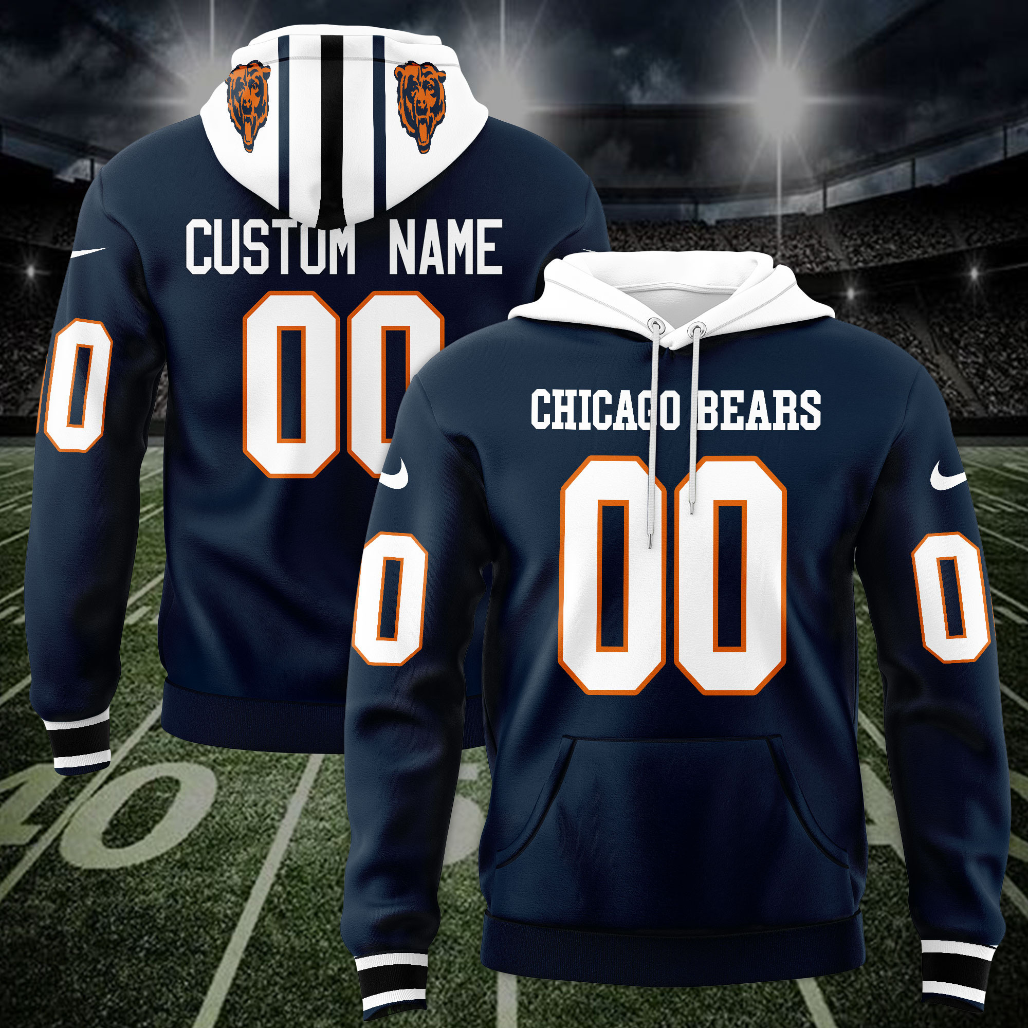 Chicago Bears Custom Name And Number Jersey Hoodie For Men