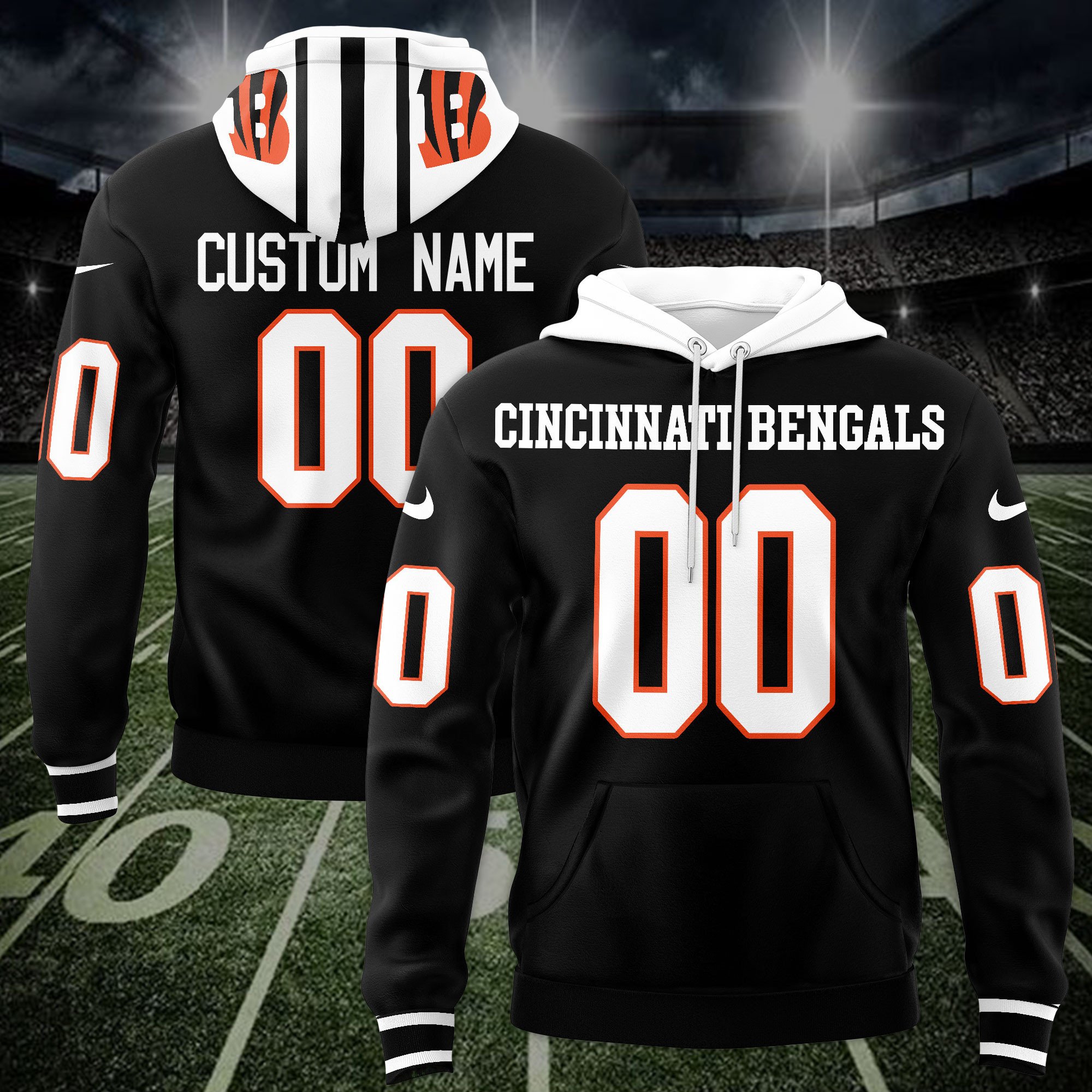 Cincinnati Bengals Custom Name And Number Jersey Hoodie For Men