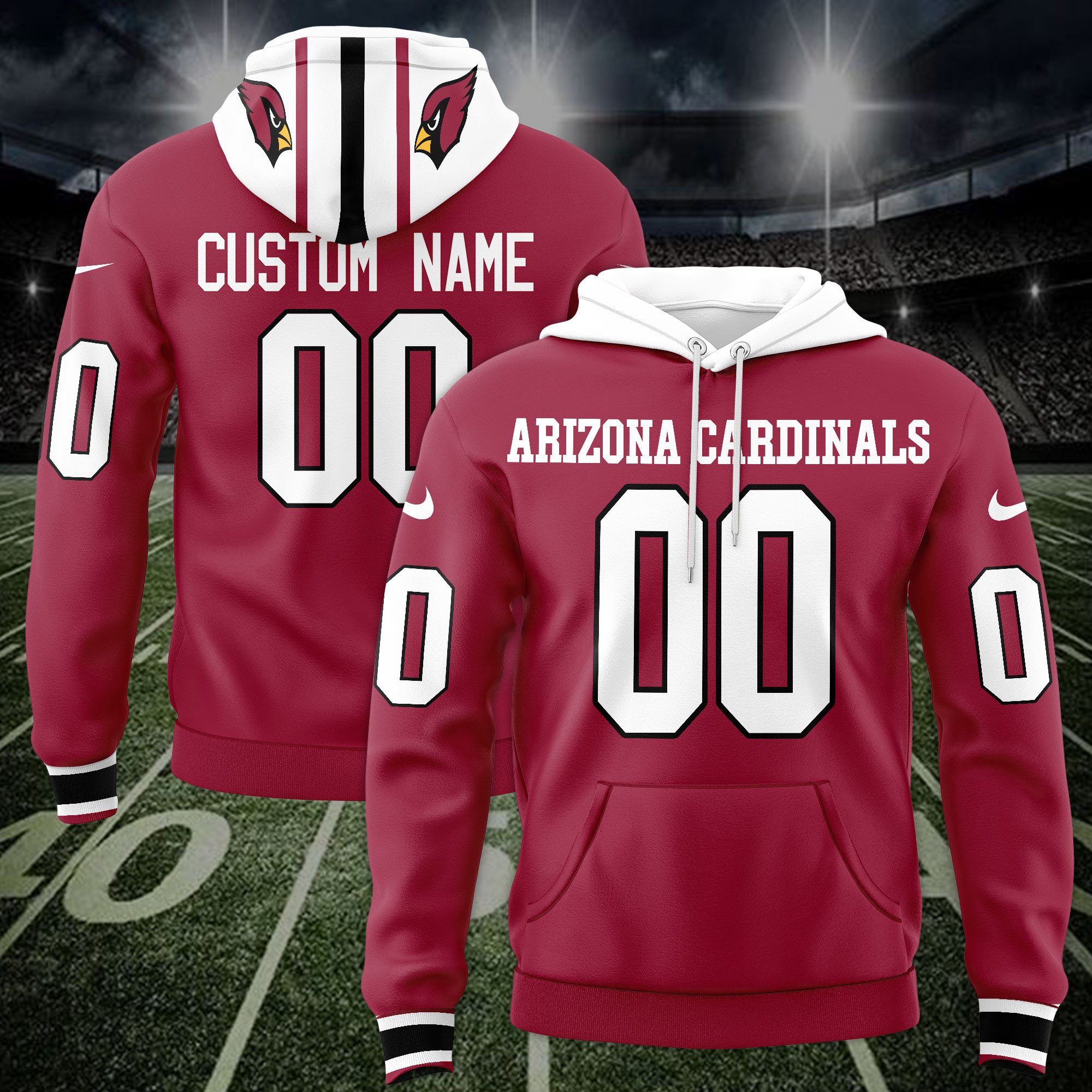 Arizona Cardinals Custom Name And Number Jersey Hoodie For Men