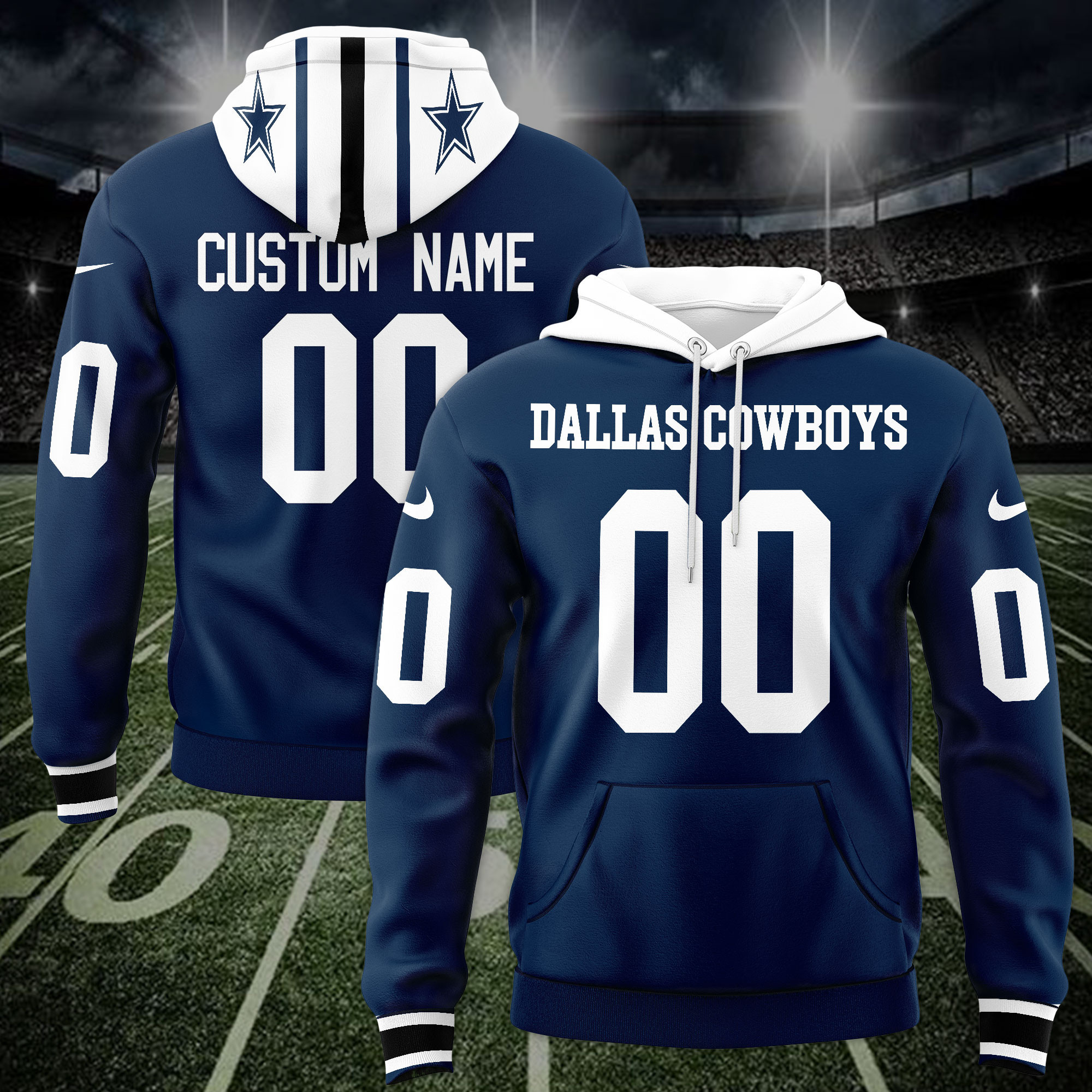 Dallas Cowboys Custom Name And Number Jersey Hoodie For Men