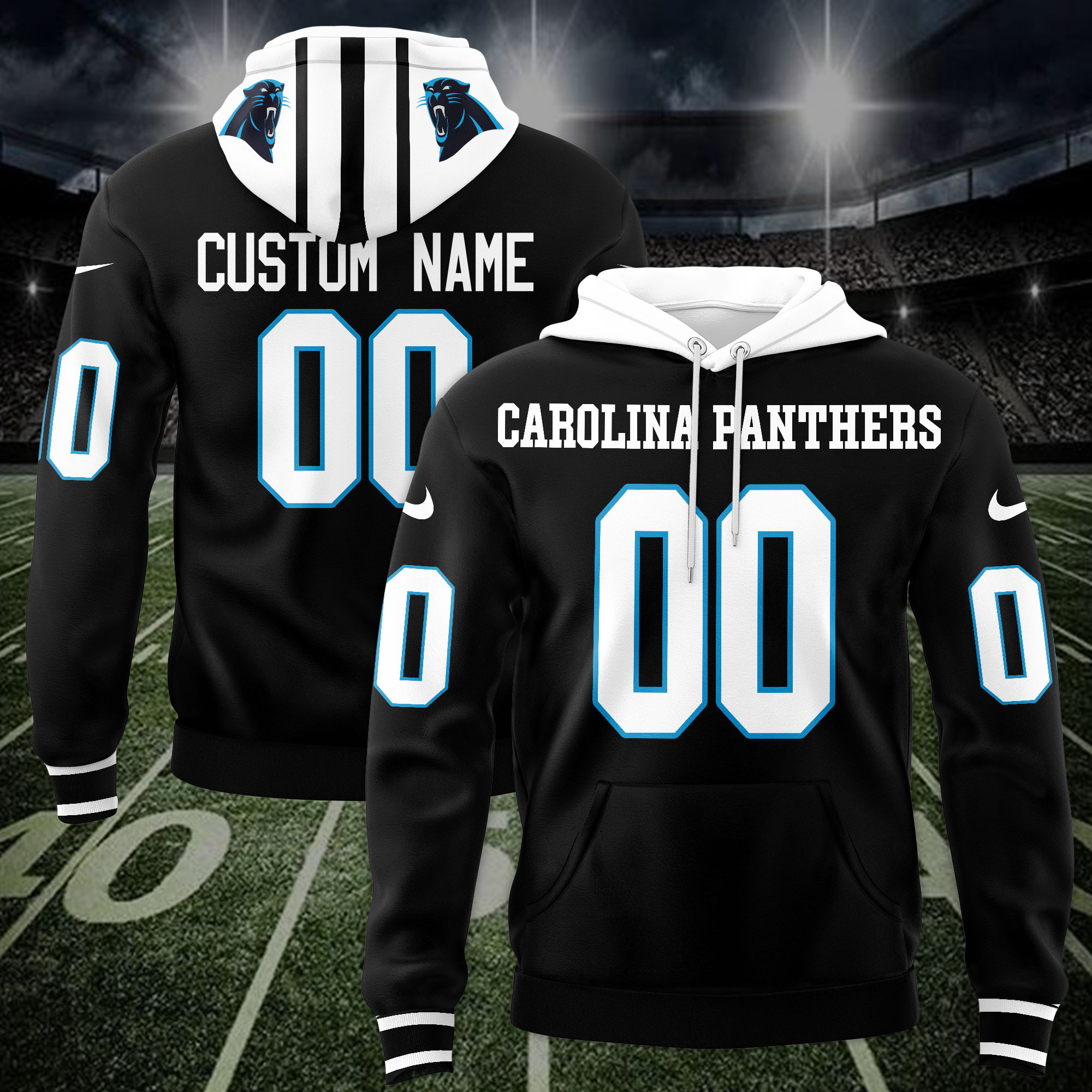 Carolina Panthers Custom Name And Number Jersey Hoodie For Men