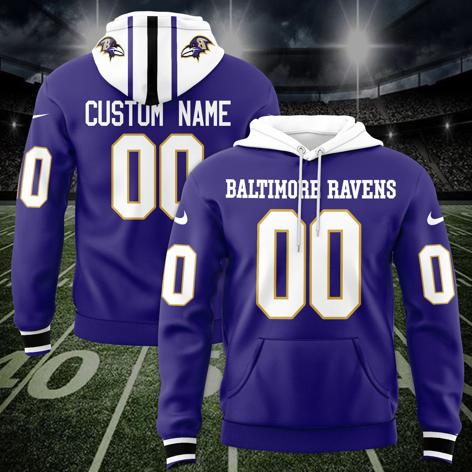 Baltimore Ravens Custom Name And Number Jersey Hoodie For Men