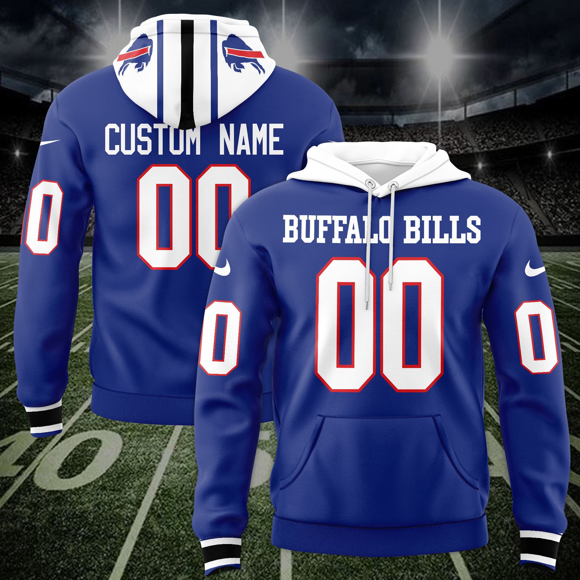 Buffalo Bills Custom Name And Number Jersey Hoodie For Men