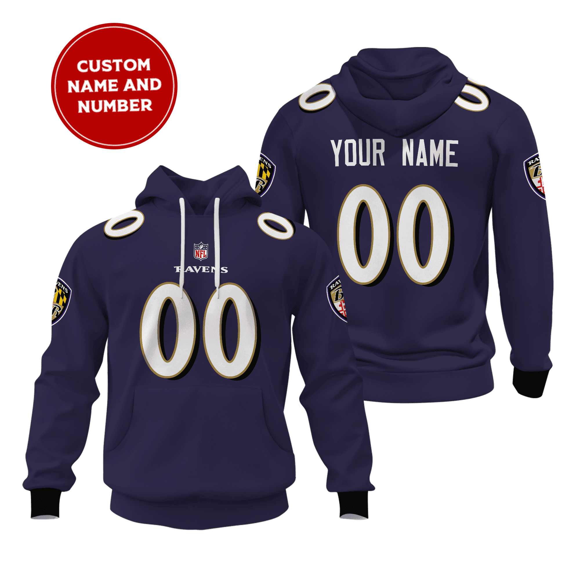Baltimore Ravens Custom Name And Number Hoodie