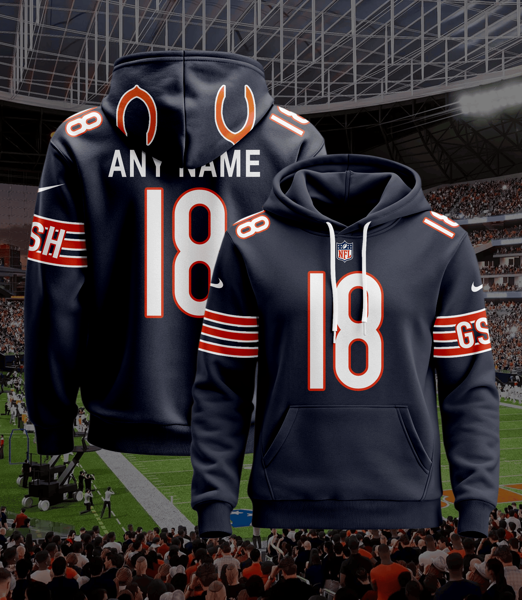Chicago Bears Custom Jersey Hoodie For Men