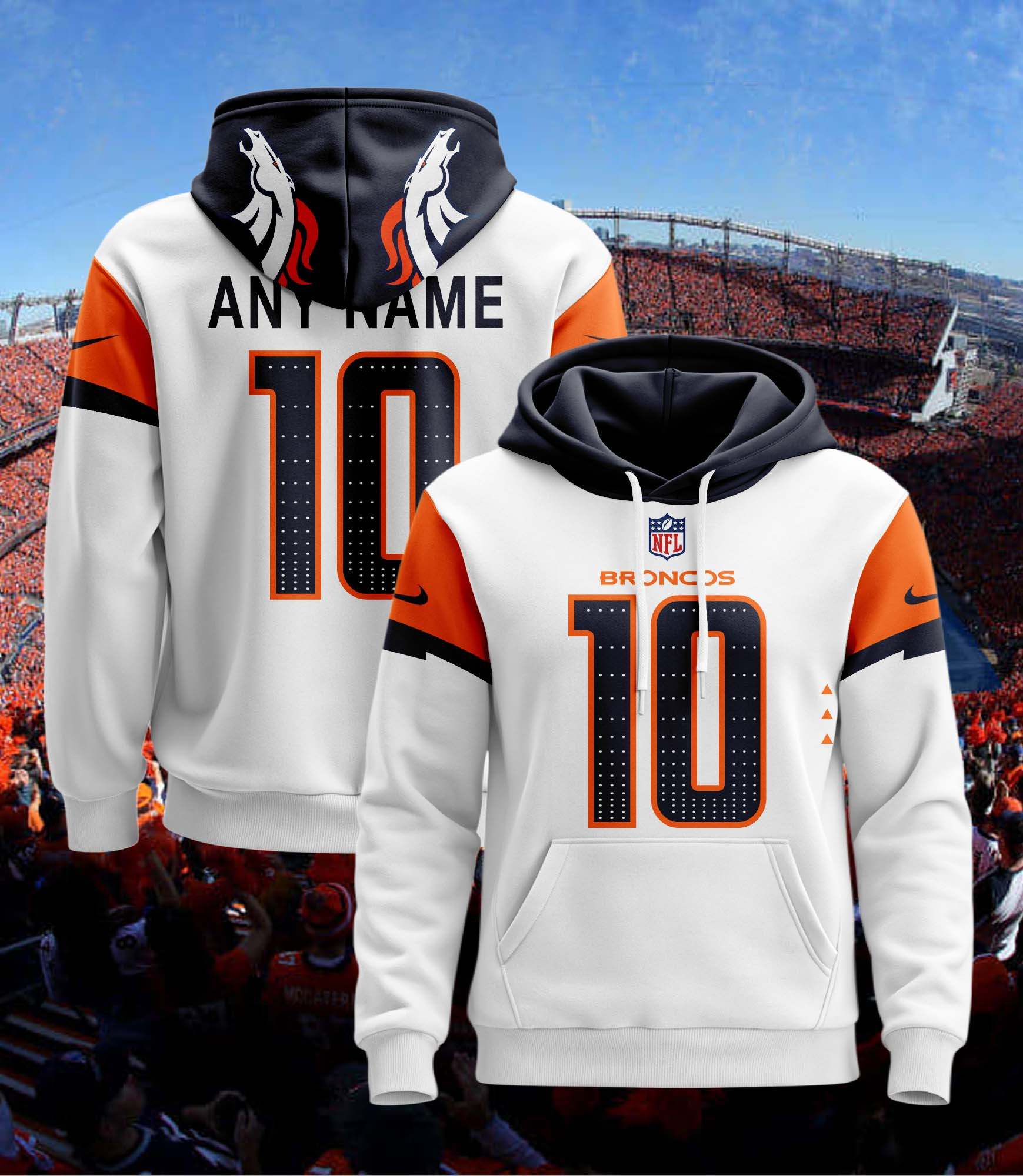 Denver Broncos Custom Jersey Hoodie For Men