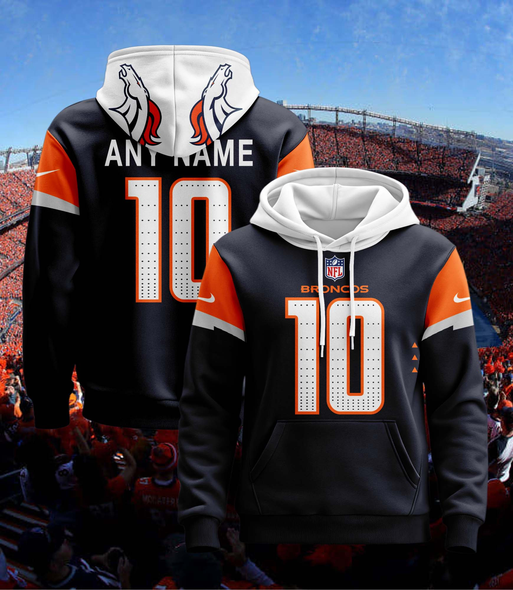 Denver Broncos Custom Jersey Hoodie For Men