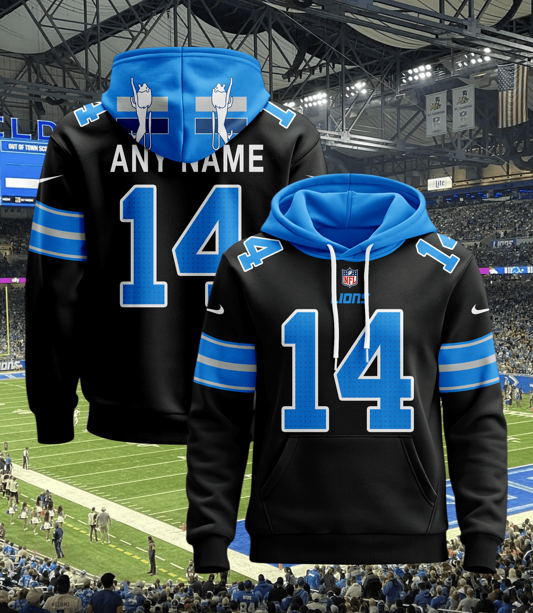 Detroit Lions Custom Jersey Hoodie For Men