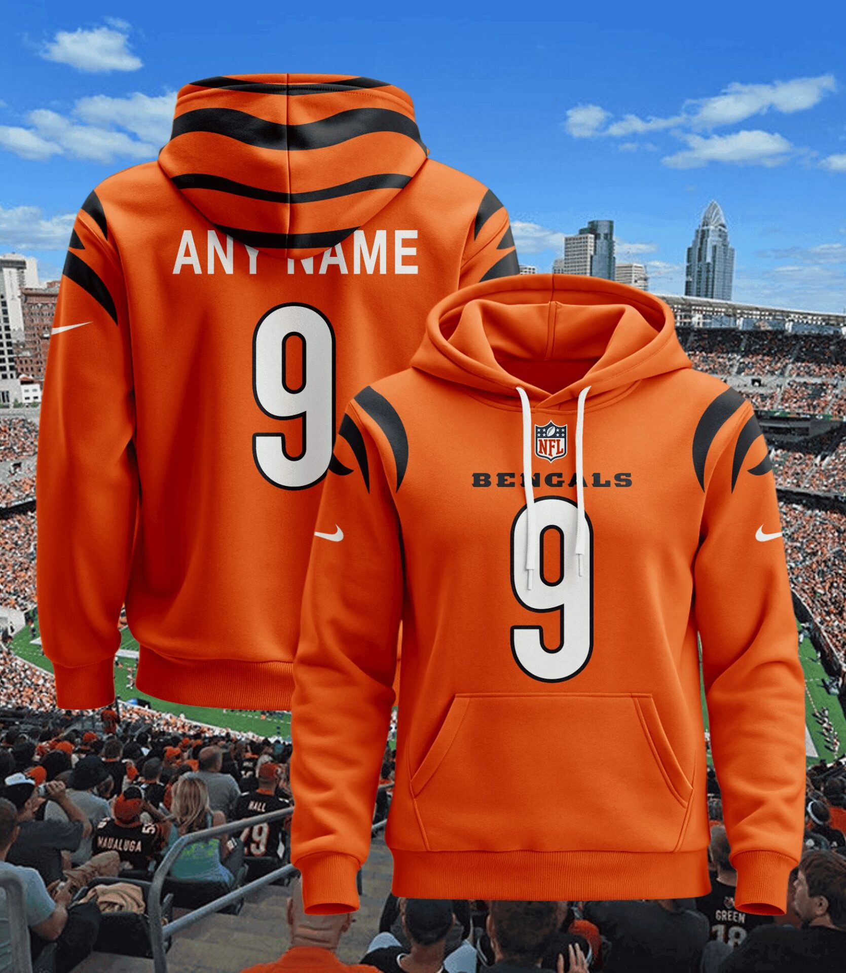 Cincinnati Bengals  Hoodie Style Jersey Custom Name And Number