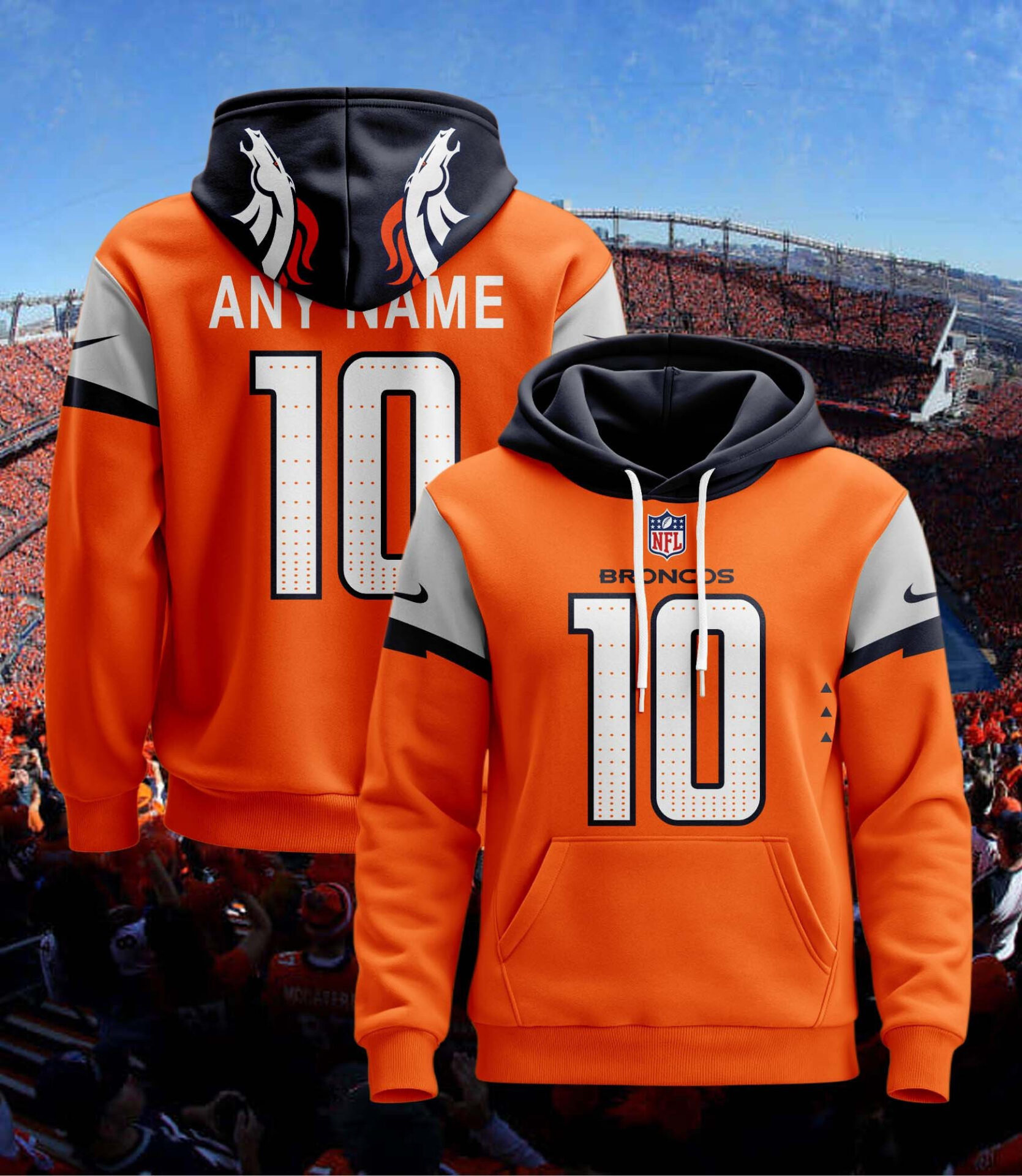 Denver Broncos  Hoodie Style Jersey Custom Name And Number