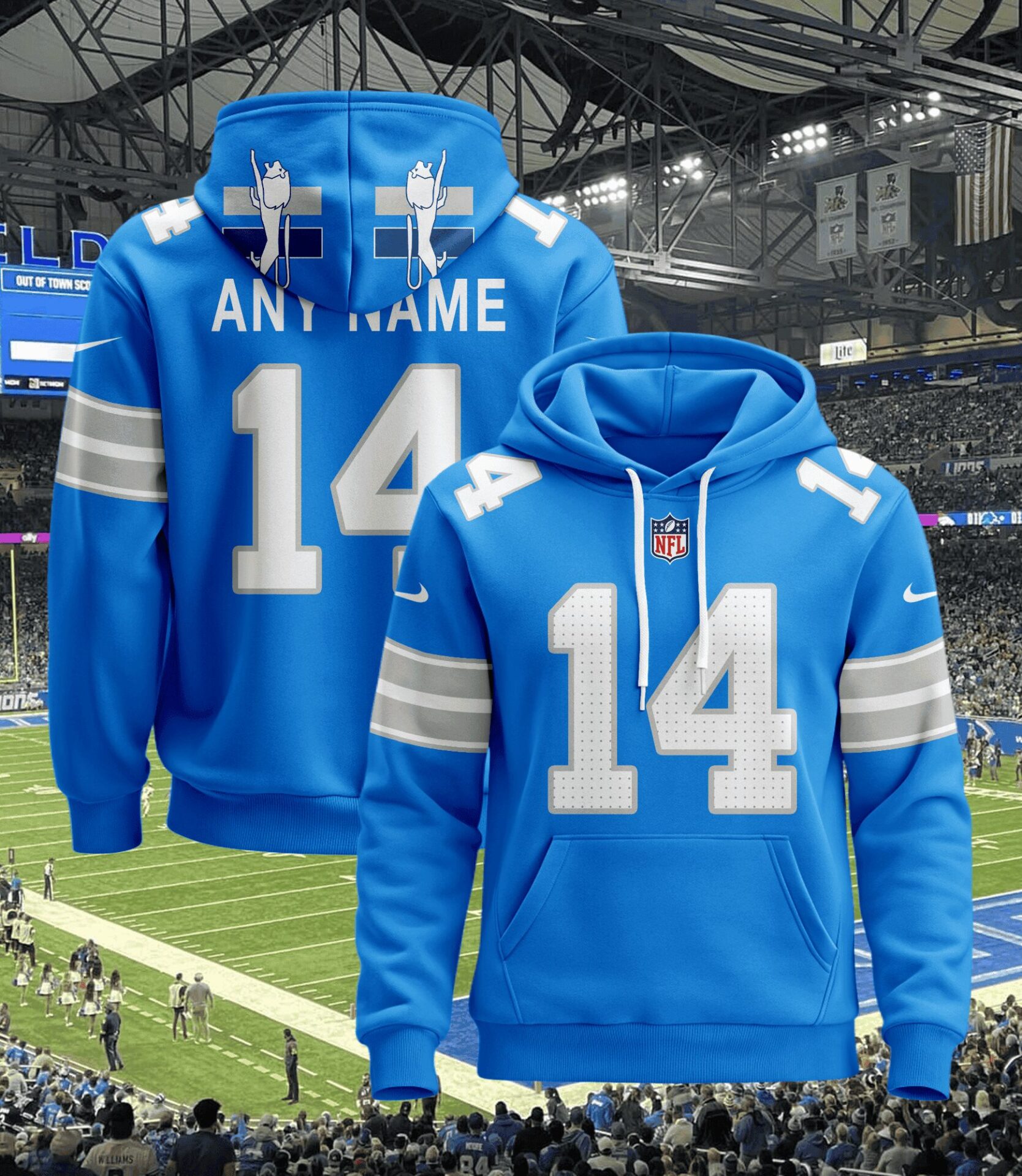 Detroit Lions  Hoodie Style Jersey Custom Name And Number