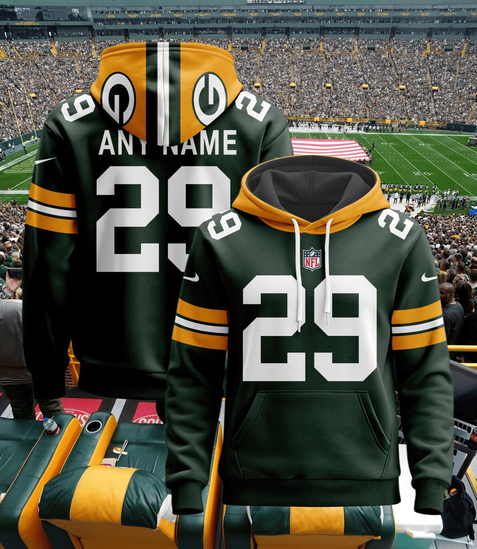 Green Bay Packers  Hoodie Style Jersey Custom Name And Number