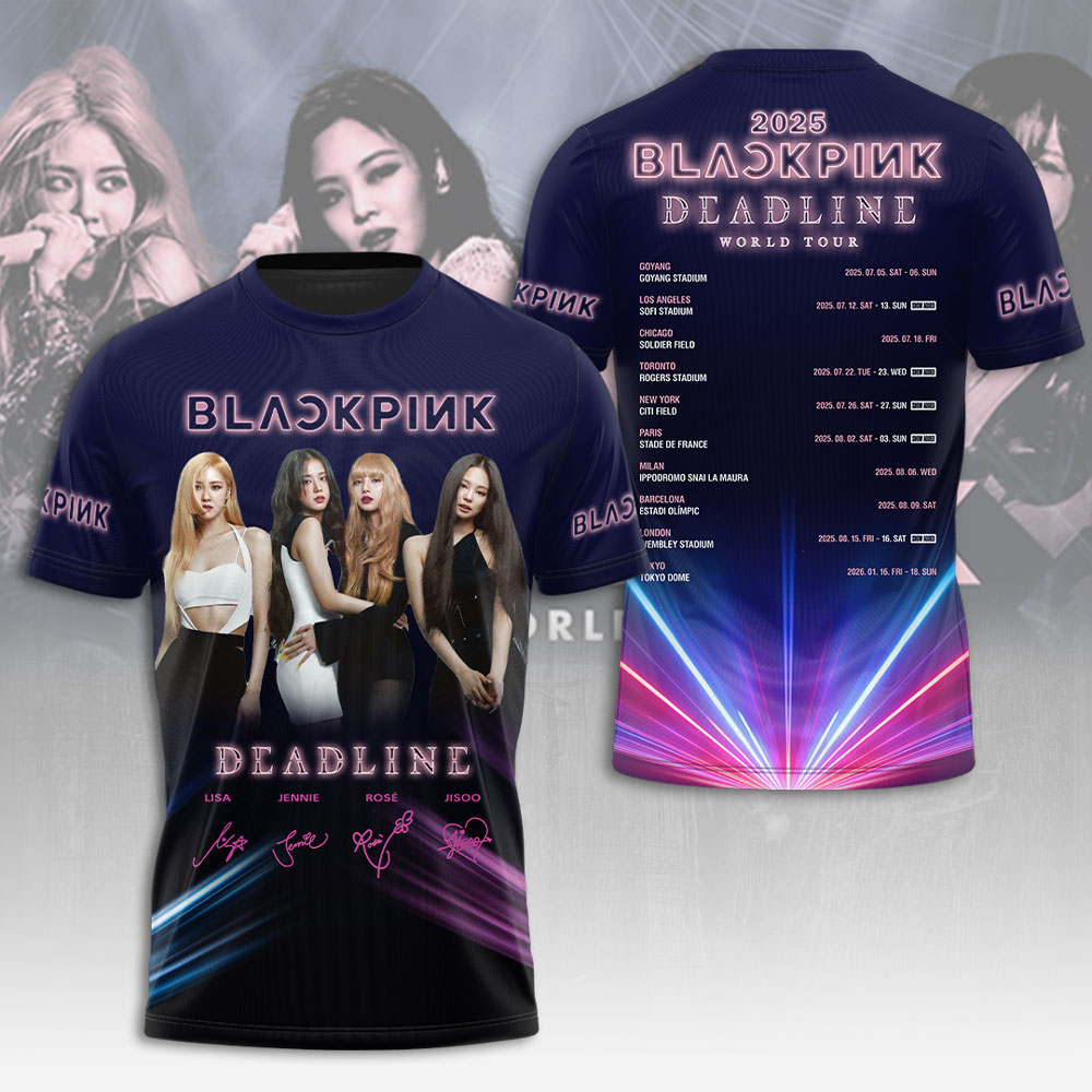 Blackpink 2025 Deadline Tour Shirt Blue & Black Lightbeam Edition