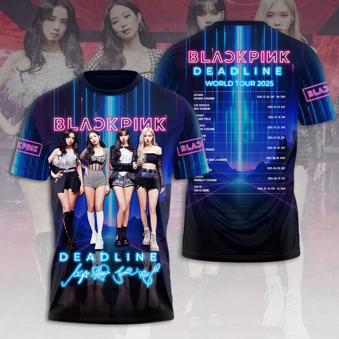 Blackpink Deadline World Tour 2025 T-Shirt Blue Neon Stage Edition