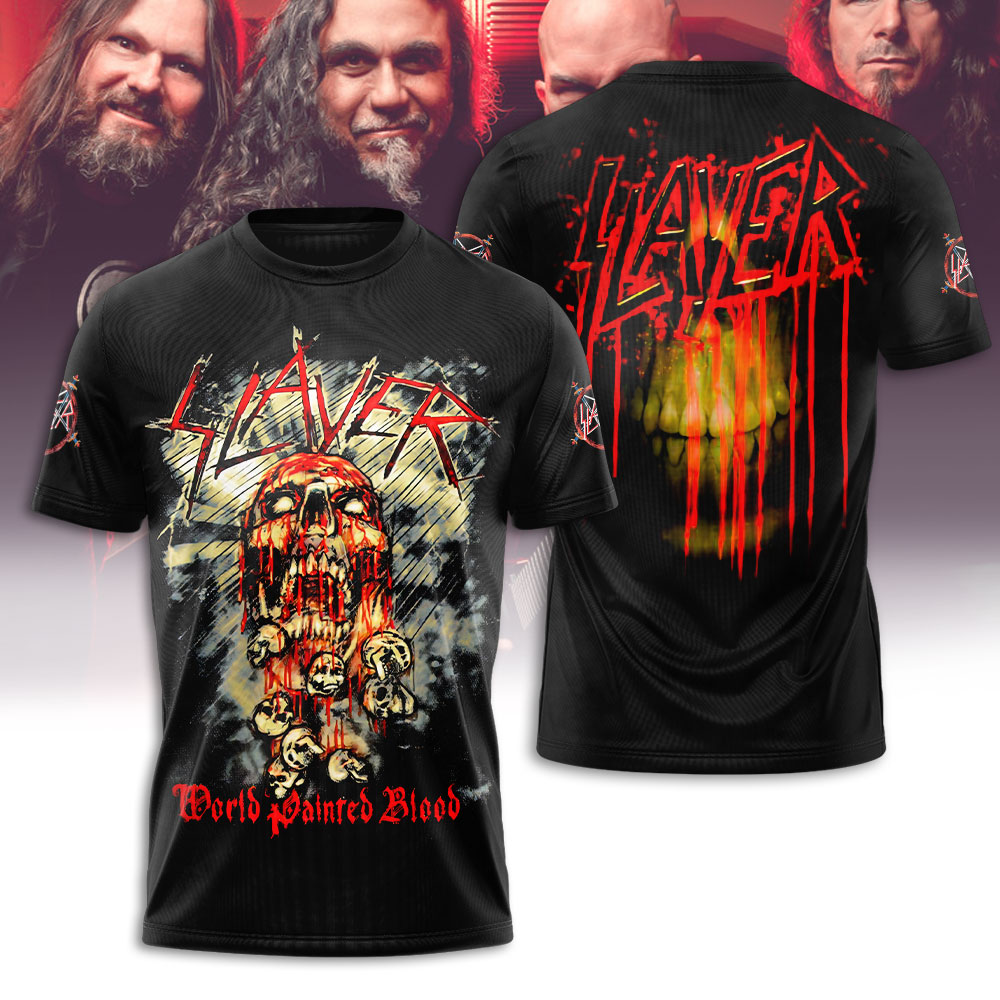 Slayer T Shirt World Painted Blood Skeleton Band Logo Shirt