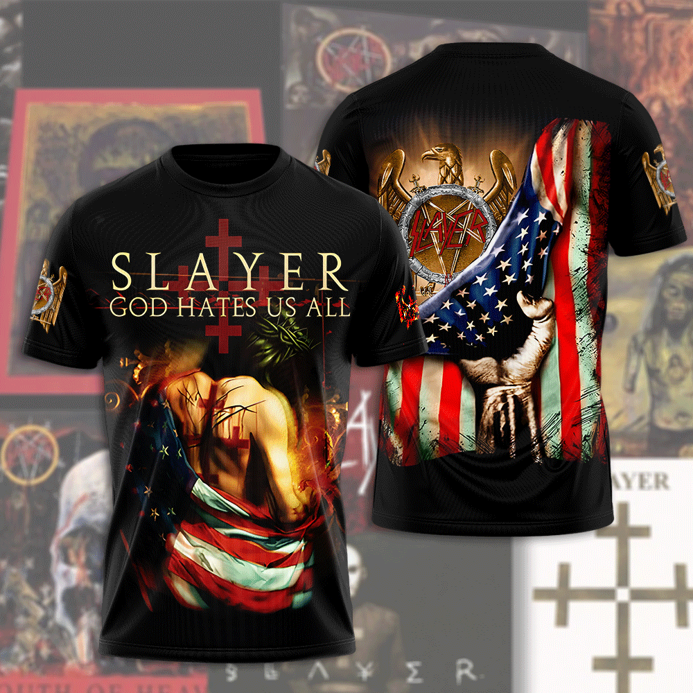 Slayer God Hates Us All Flag Graphic Tee American Metal Edition