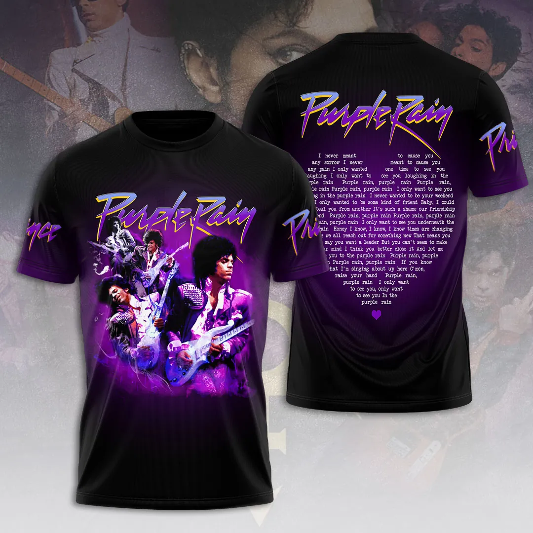 Prince Purple Rain 2025 Tribute Tee Lyrics Heart Design