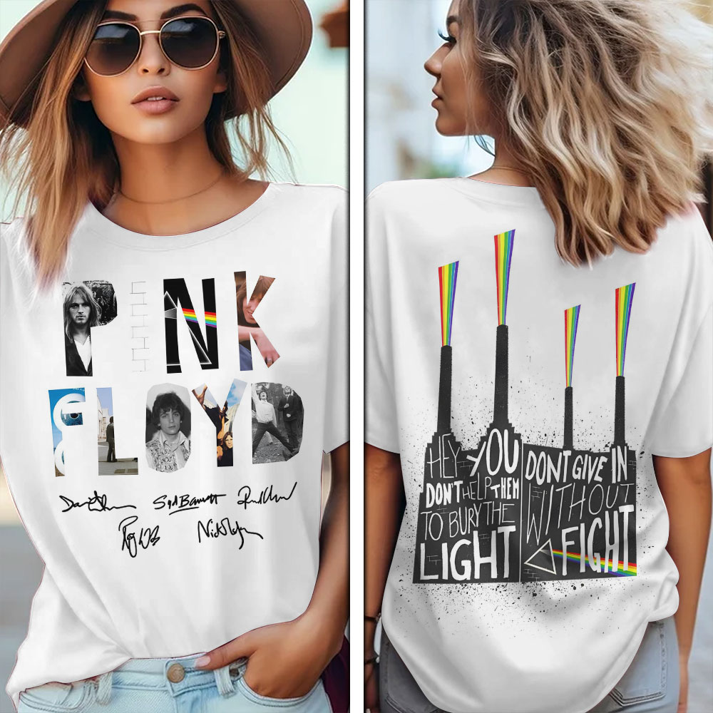 Pink Floyd Typography Signature Tee  Hand Drawn Sketch Design