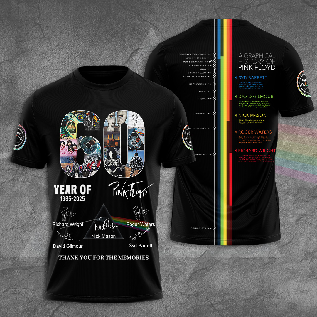 Pink Floyd 60 Years Tribute T-Shirt  Anniversary Prism Edition