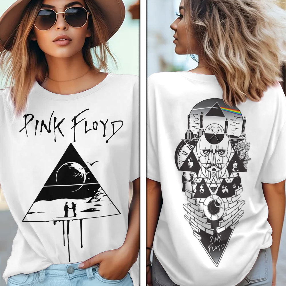 Pink Floyd White Minimalist Tee  Line Art Geometry Print