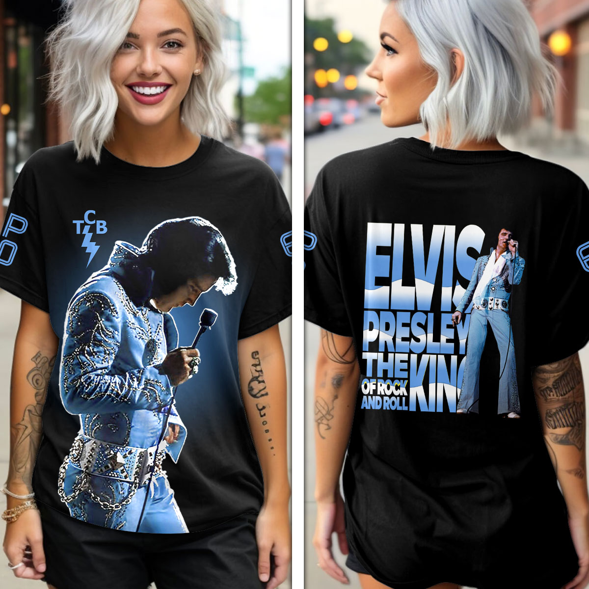 Elvis Presley The King Shirt Black Blue