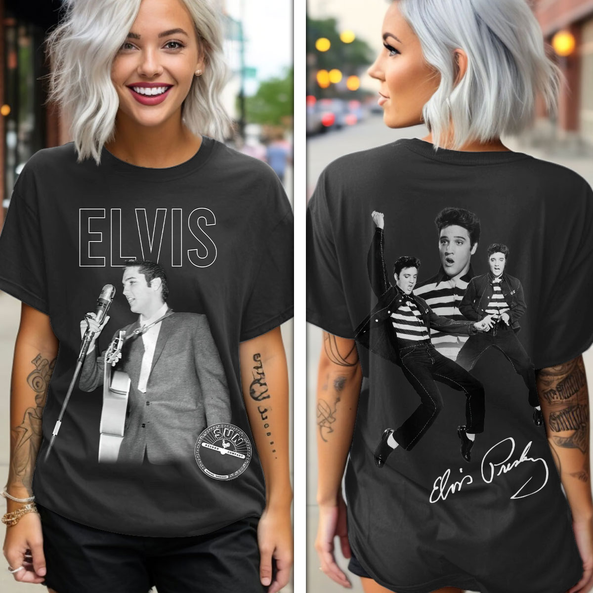 Elvis Presley Black Blue Suede Shoes Shirt