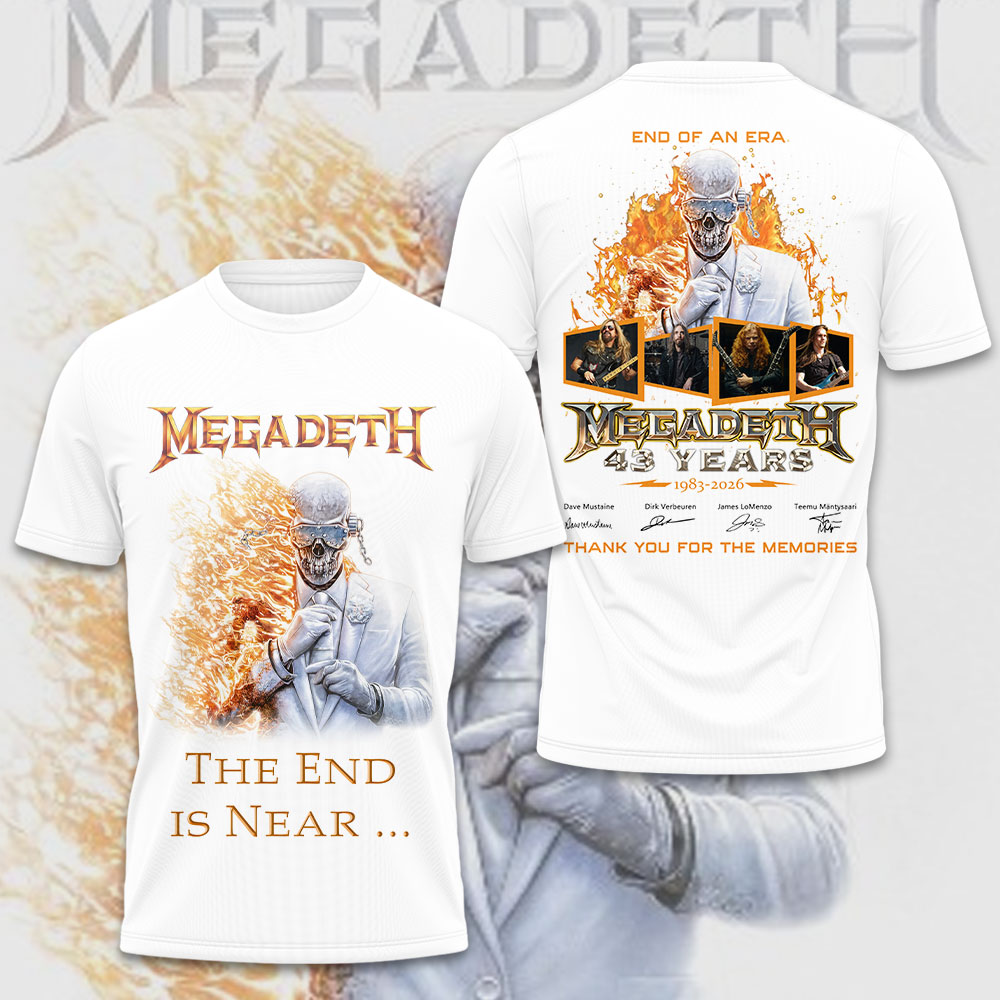 Megadeth 43 Year Album 1983-2026 Shirt White