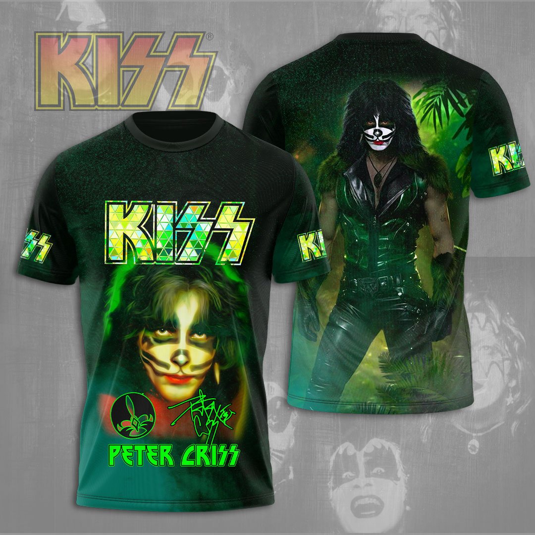 Kiss Peter Criss MenS 3D T-Shirt Green Lightning