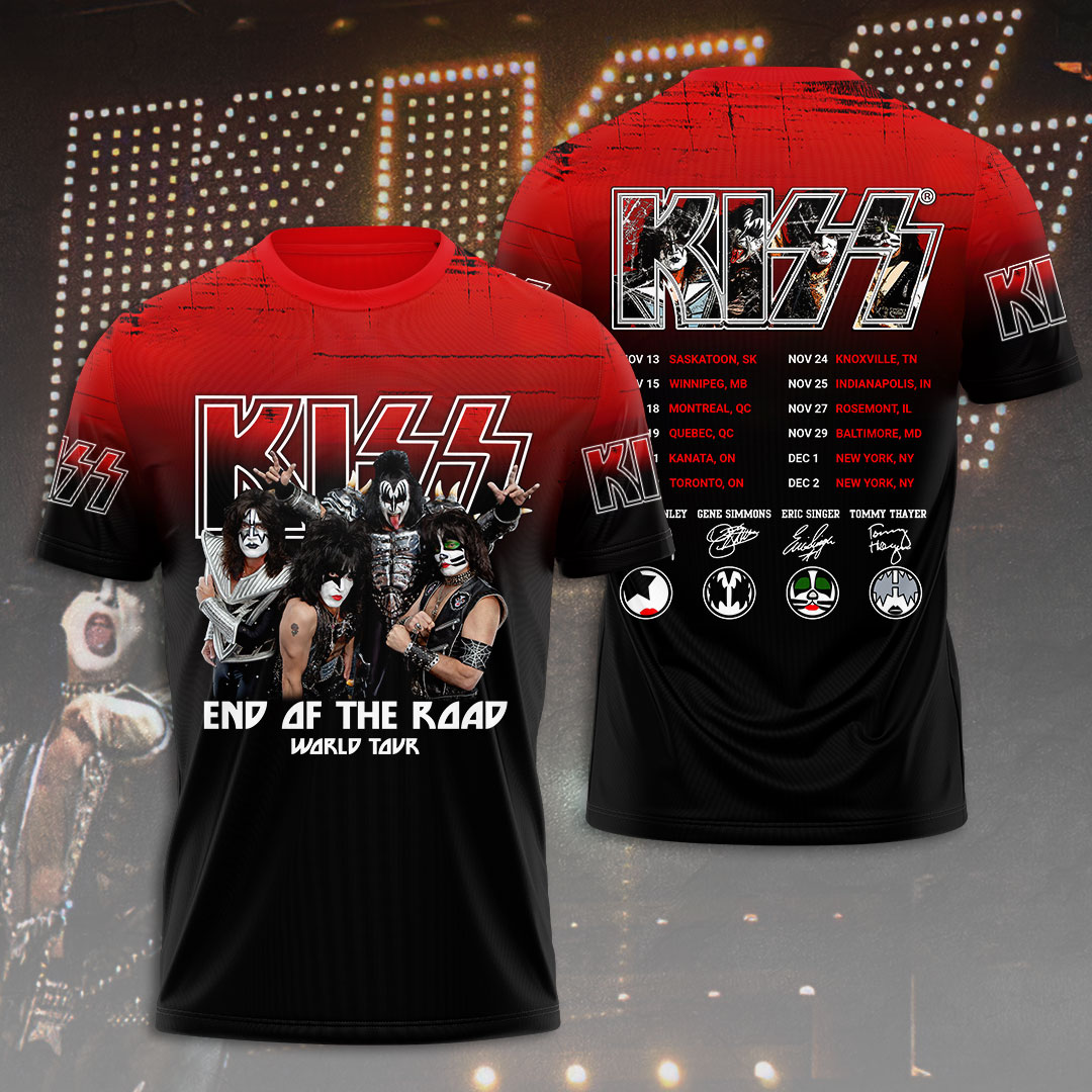 Kiss End Of The Road MenS 3D T-Shirt Red Gradient Tour