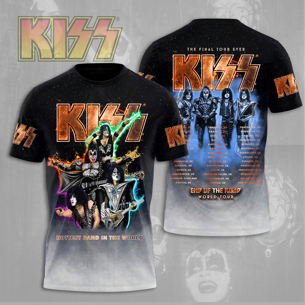 Kiss End Of The Road MenS 3D T-Shirt Blue Lightning Tour