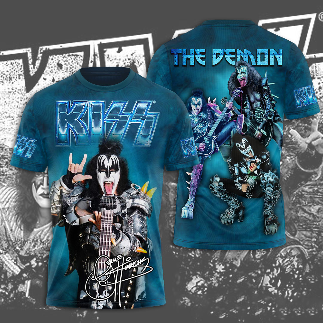 Kiss Gene Simmons MenS 3D T-Shirt Demon Blue