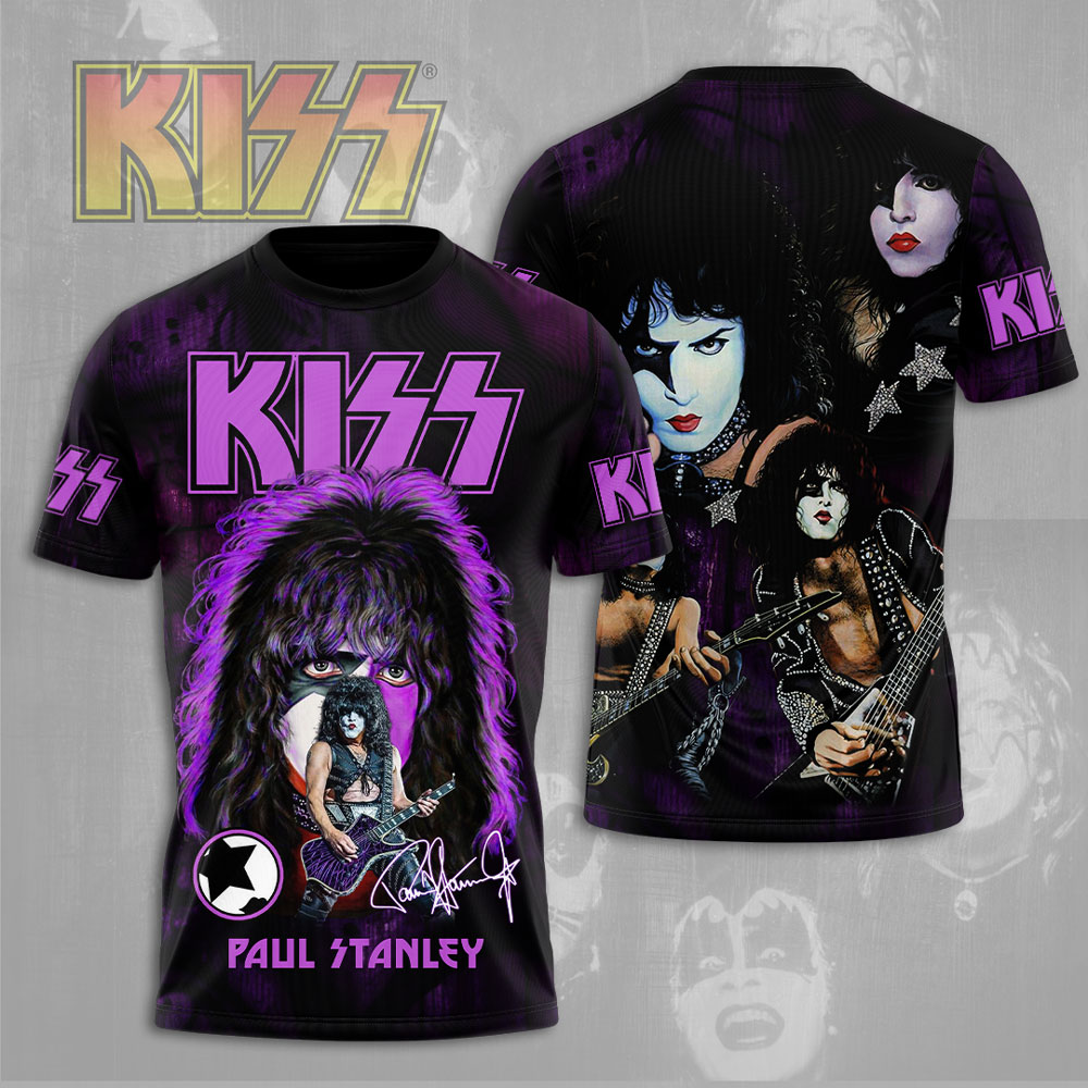 Kiss Paul Stanley Tribute Tee Purple Flame Print