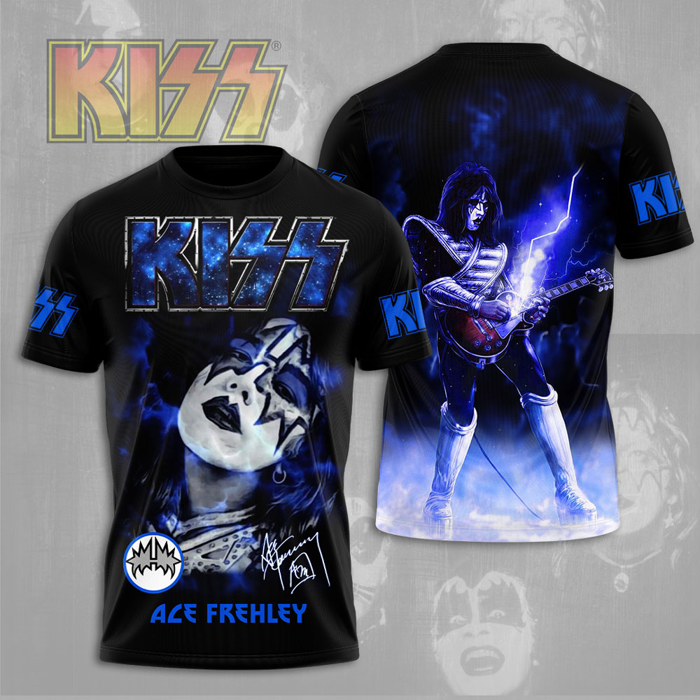 Kiss Ace Frehley Blue Signature Shirt Space Edition