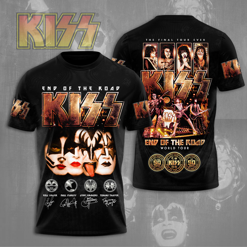 Kiss Halloween Masks Tour Tee Black And Orange Print