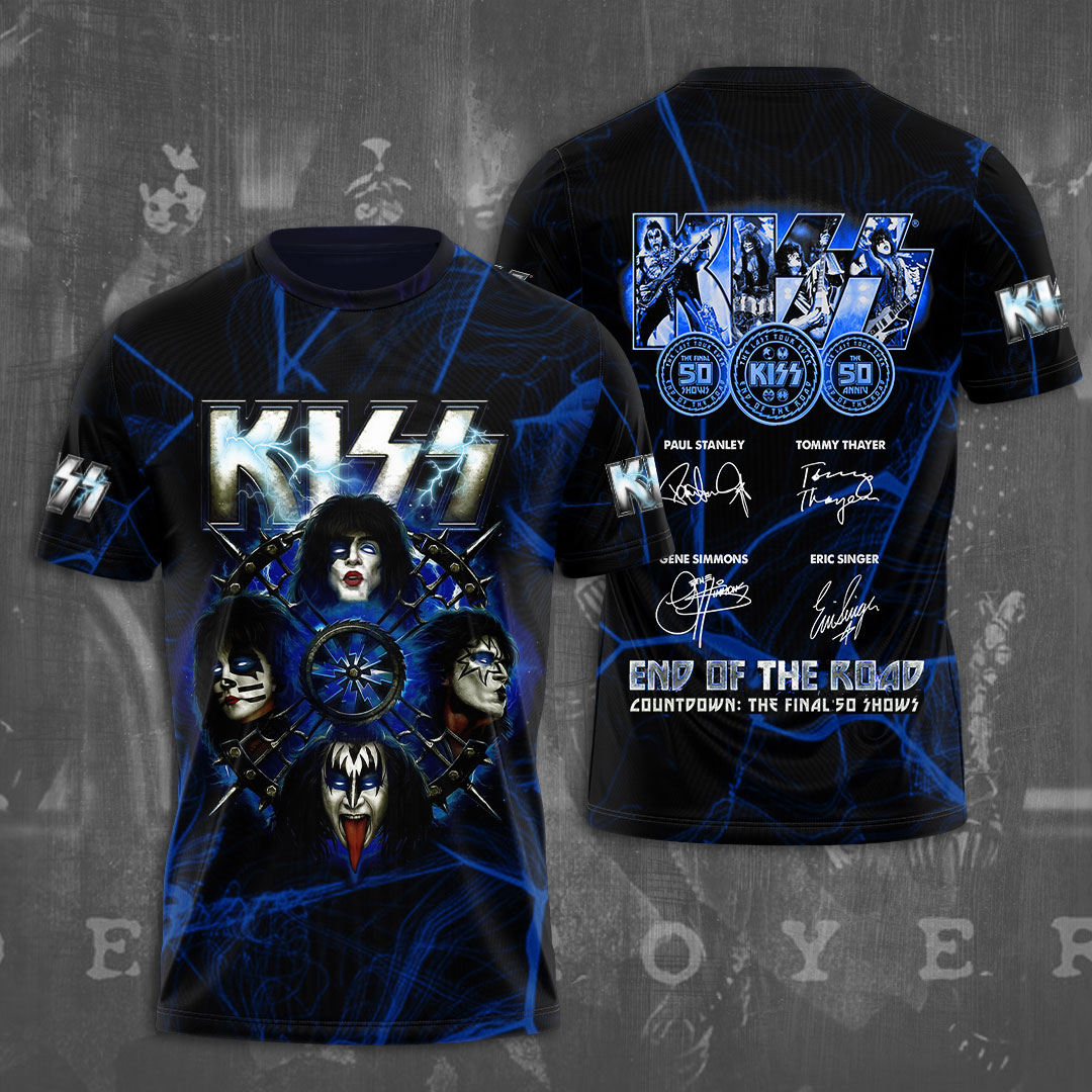 Kiss Blue Stage Flames Tee End Of The Road Tour