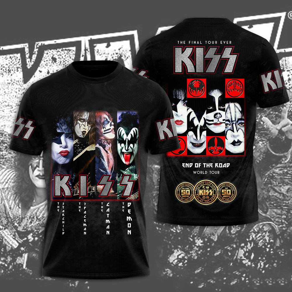 Kiss Red Iconic Faces Tee Retro Tribute Style