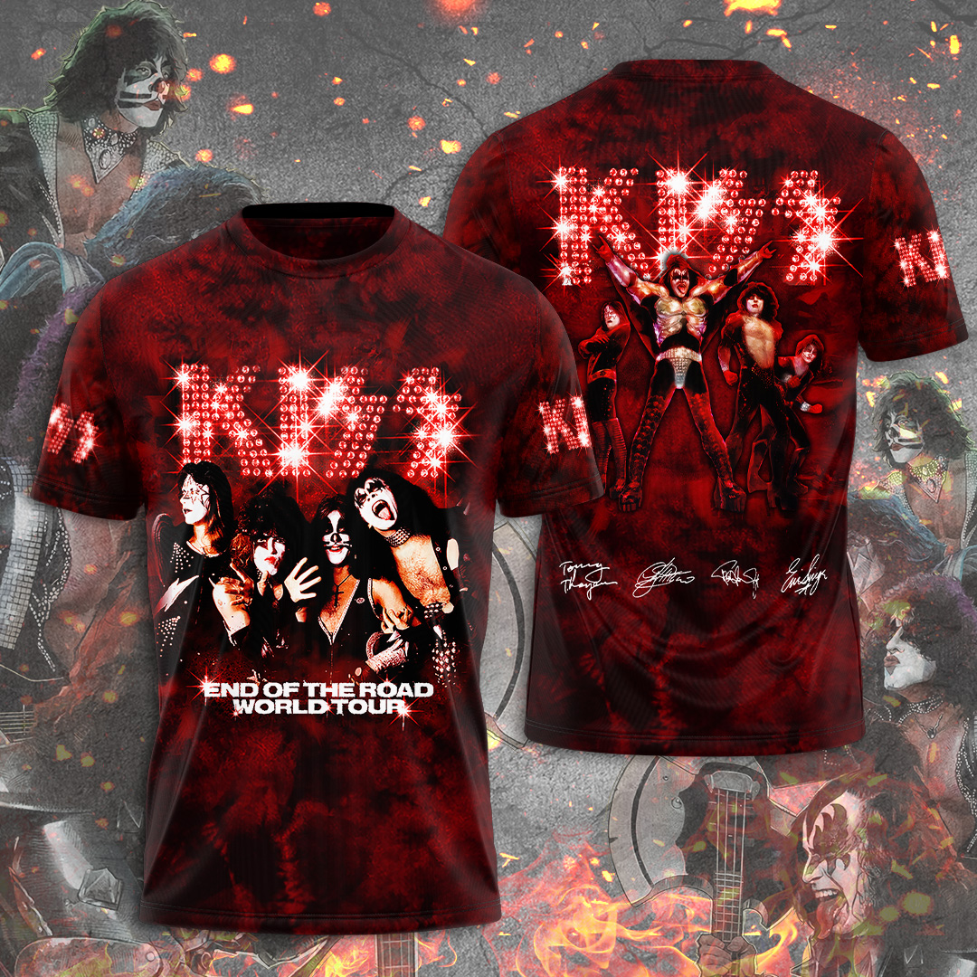 Kiss Stage Performance Graphic Tee Black Fire Print