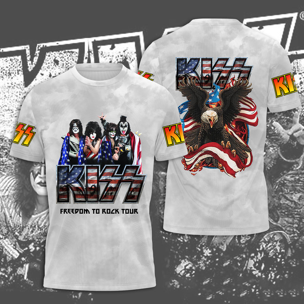 Kiss Freedom To Rock White Shirt Retro Usa Flag Design