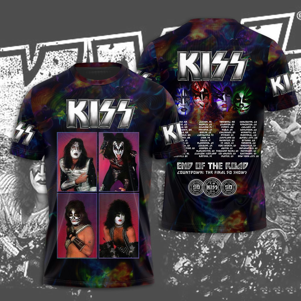 Kiss Neon Faces Retro Tour Shirt Multicolor Tribute Design
