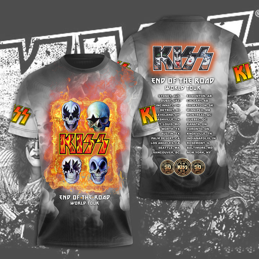 Kiss Grey Skull Graphic T-Shirt End Of The Road Tour Edition