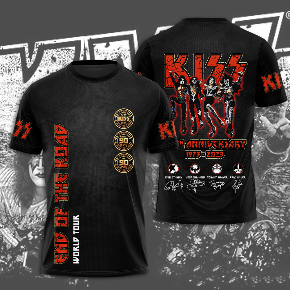 Kiss End Of The Road Tour 2025 T-Shirt Gold Seal Edition