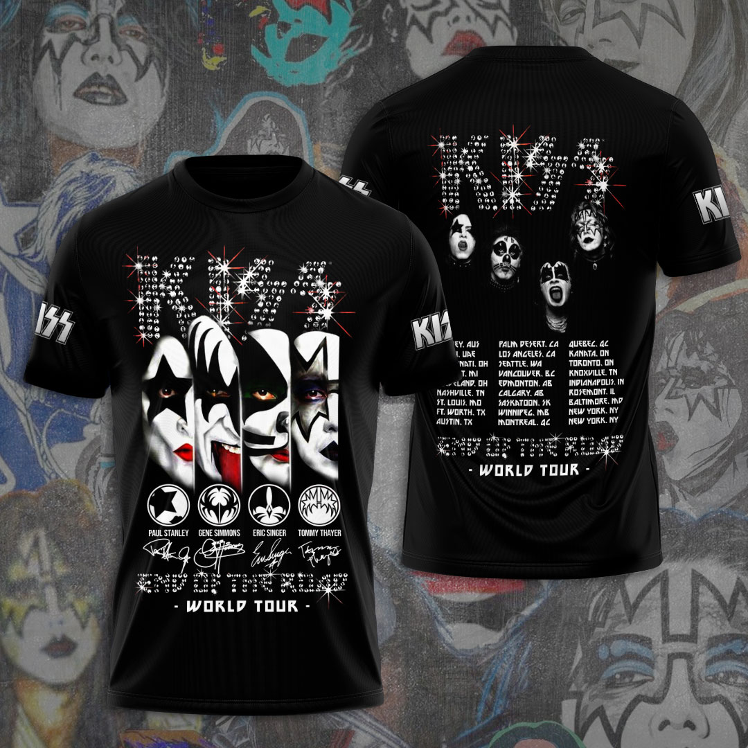 Kiss Mask Faces Graphic Tee White Typography Design