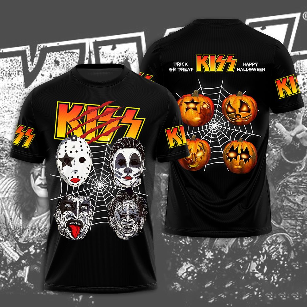 Kiss Halloween Skull Faces T-Shirt Black Spooky Edition