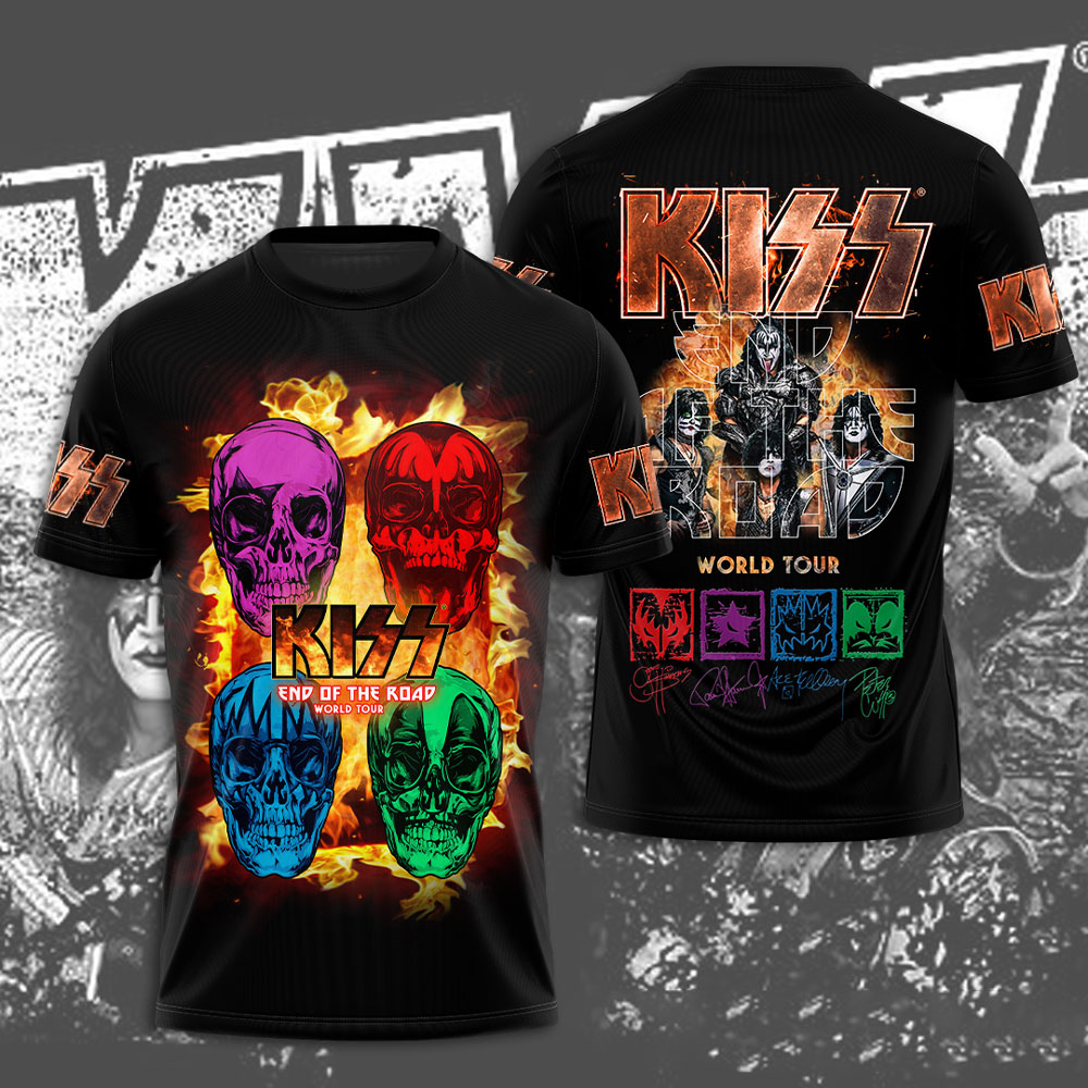 Kiss Flames And Colors Rock Tee Hot Retro Stage Design