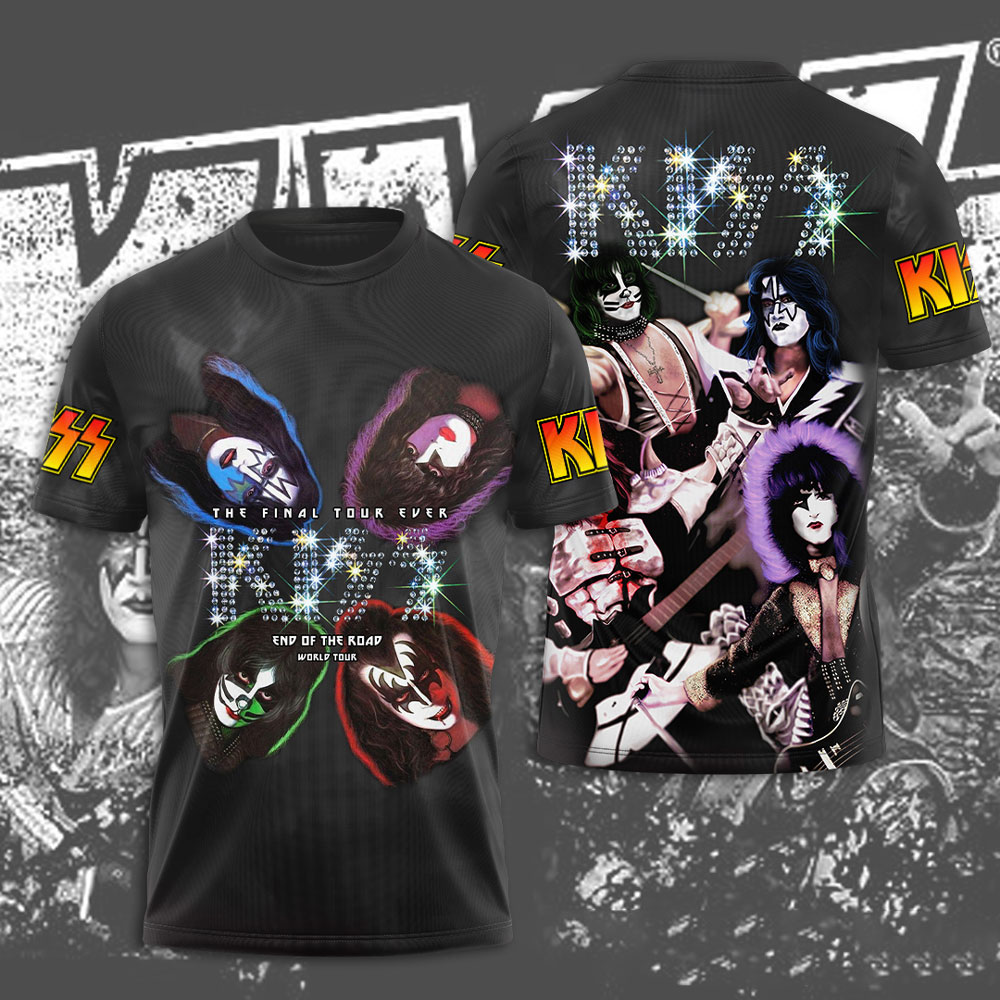 Kiss Neon Mask Faces Tour T-Shirt Retro Black Design