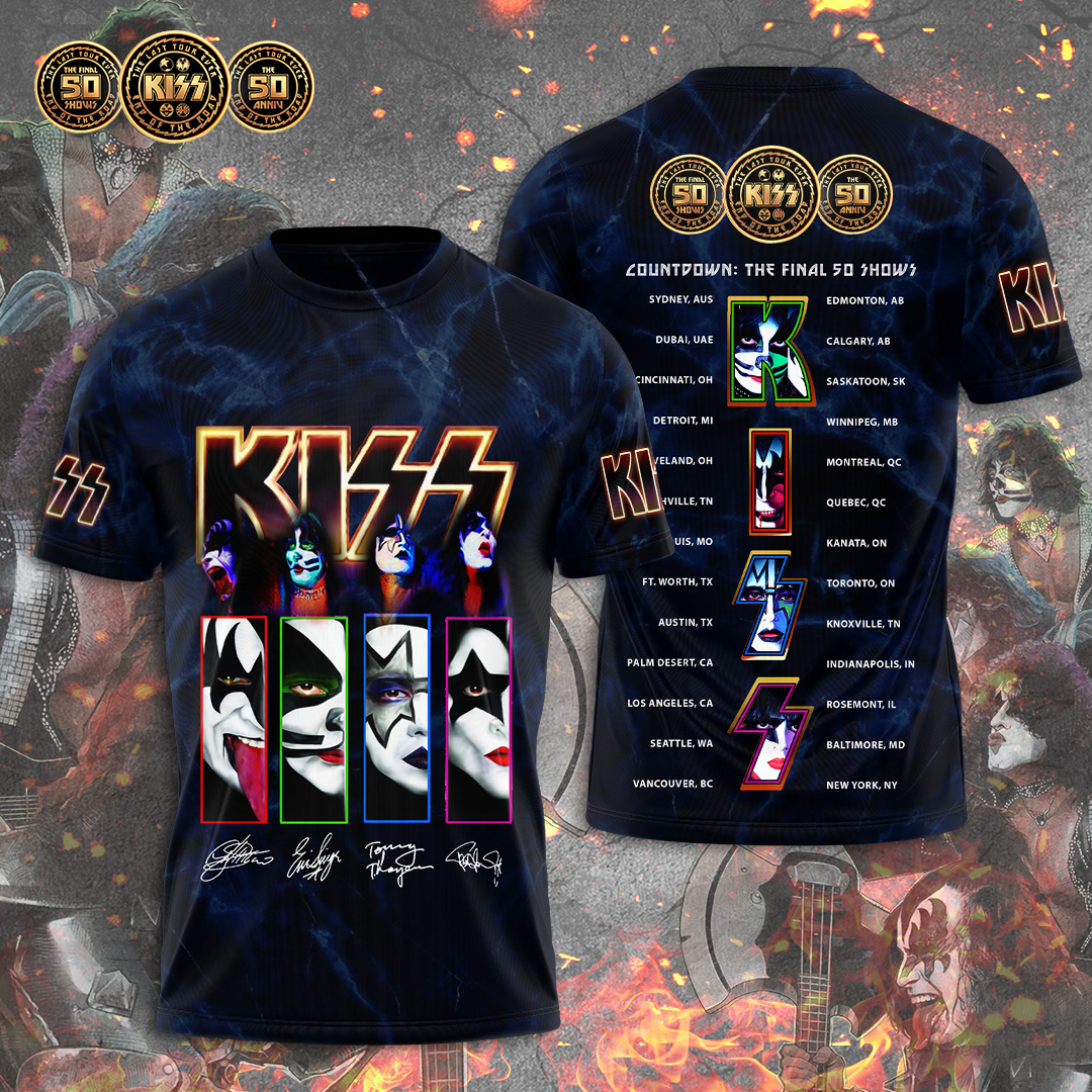 Kiss 50 Years Celebration Tee Black And Gold Tour Edition