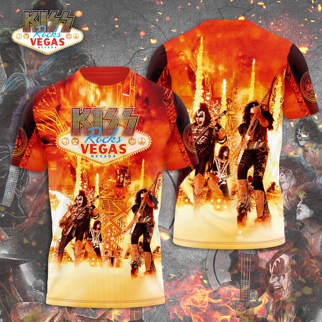 Kiss Live In Vegas Fire T-Shirt Orange Stage Explosion Edition