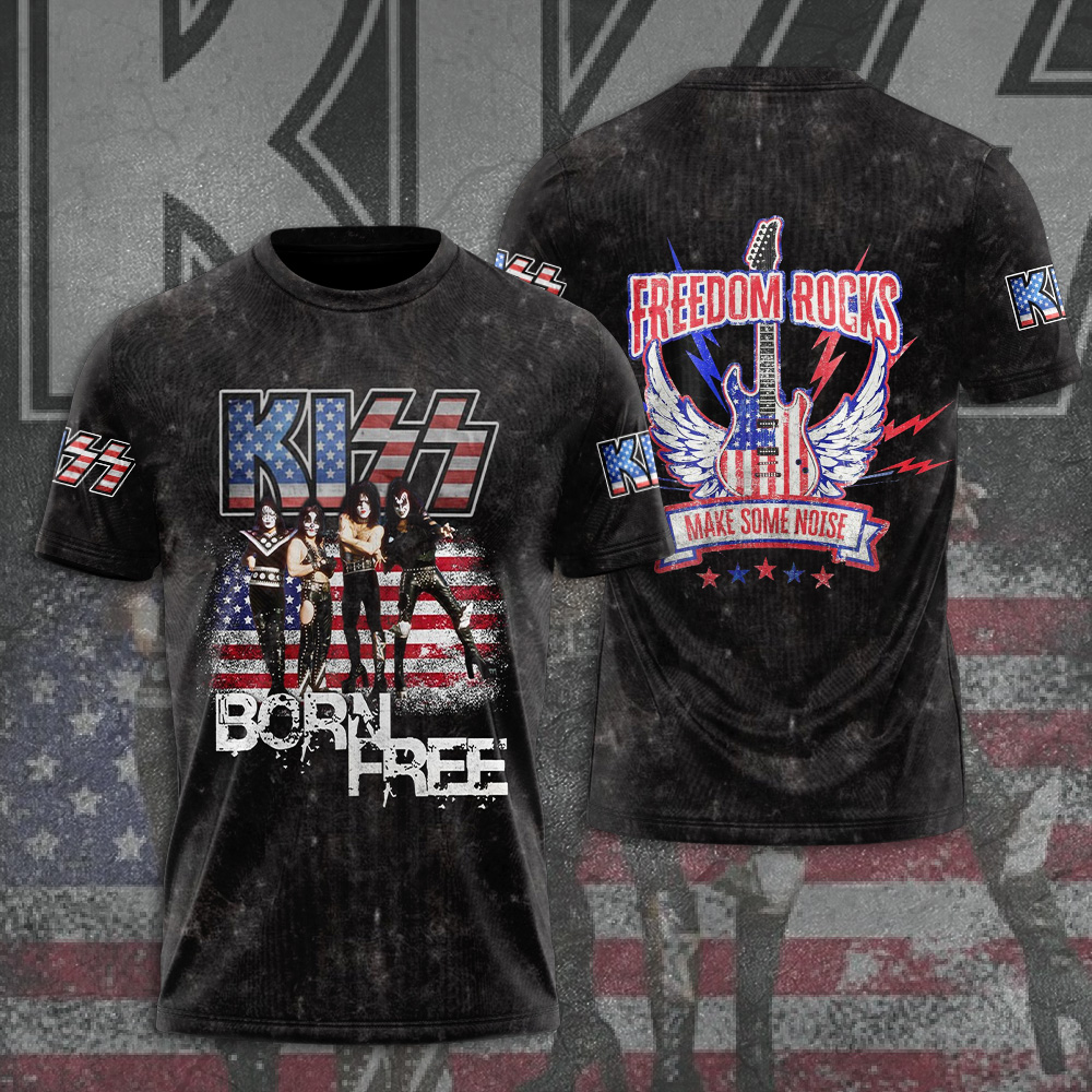 Kiss Born Free Usa Flag Tee Vintage Rock Spirit Design