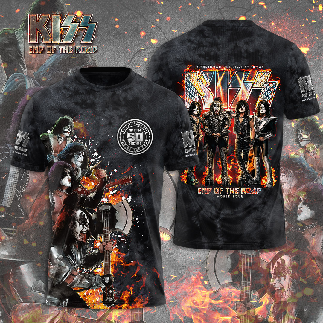 Kiss Burning Stage Graphic T-Shirt Hot Red Live Edition
