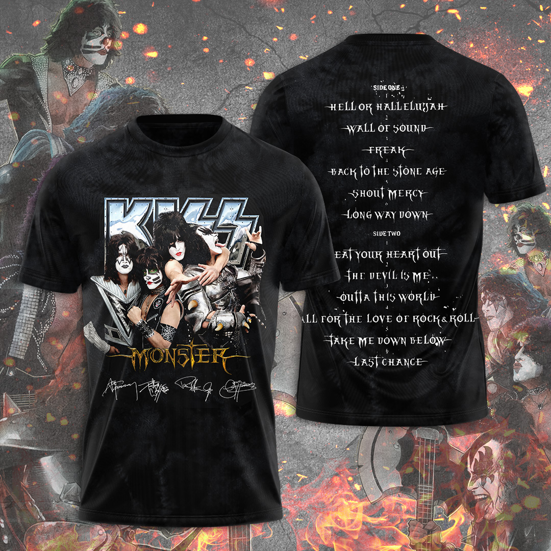 Kiss Monster Tour Tracklist Shirt Black Signature Print